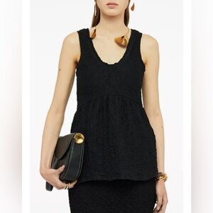 Jil Sander black crinkled flared Top. Size S, US 2. New never worn.